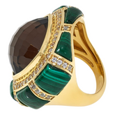 Rarities Sterling Silver Goldclad Smoky Quartz, Malachite and White Zircon Ring, Size 8